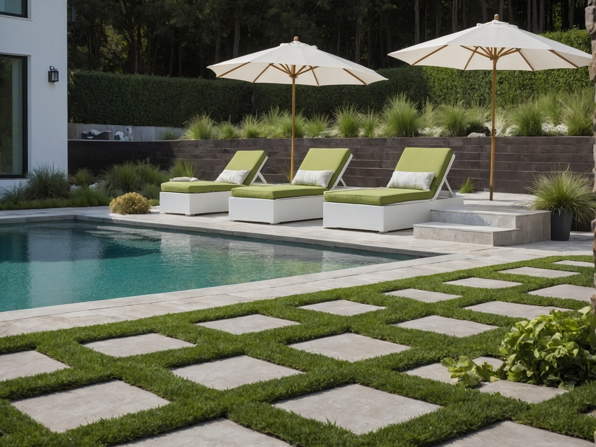 pool surrounded by safe artificial turf